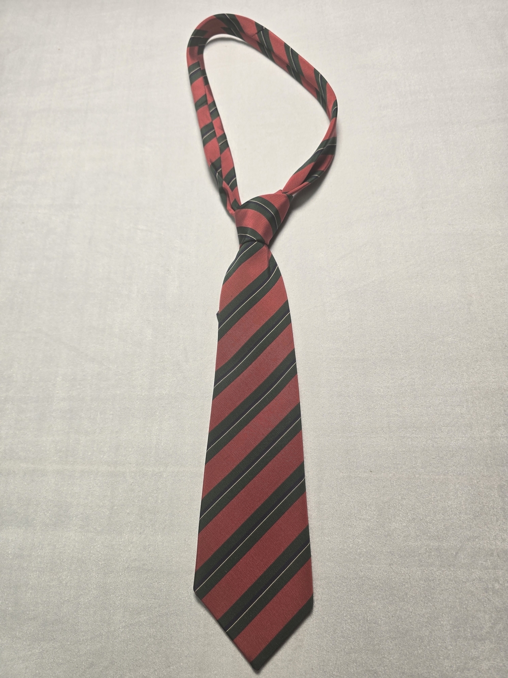 Vintage 80's Austin Reed Men's Red and Green Striped Silk Wool Tie Irish Poplin